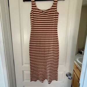 RETRO-Striped Sleeveless Dress - Orange and Cream Extremely flattering